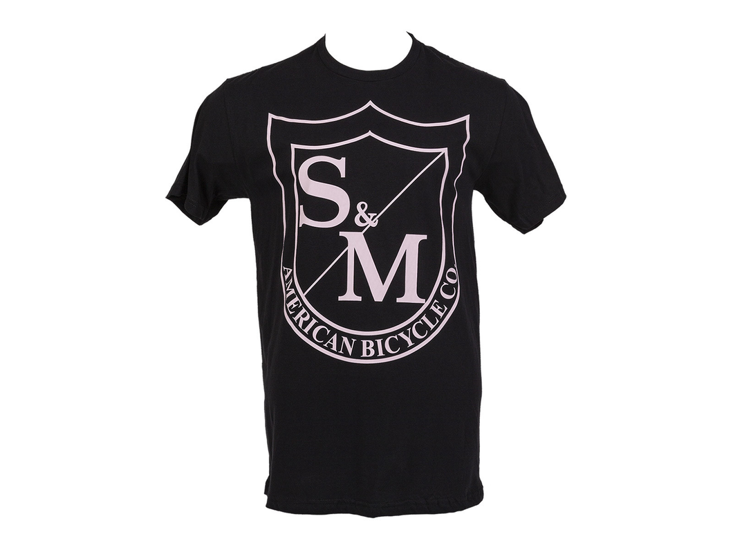 S&M BIG SHIELD TEE PINK ON BLACK